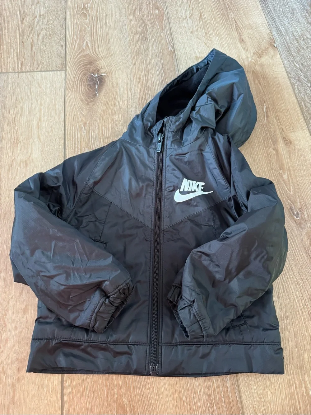 Boy's Nike Fleece Lined Hooded Jacket Windbreaker Black 2Tone size 2T